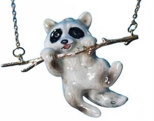 NEW CAMP HOLLOW women's animal pendant necklaces in rascal raccoon